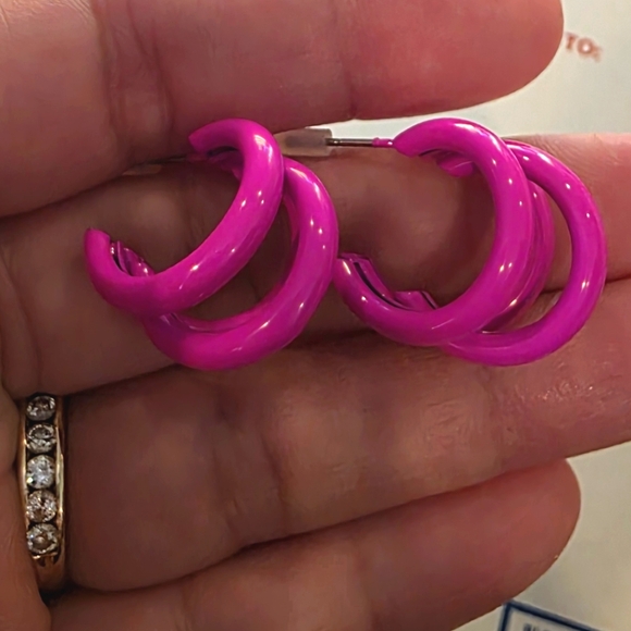 Pink Triple Layer Hoop Earrings - Picture 6 of 7